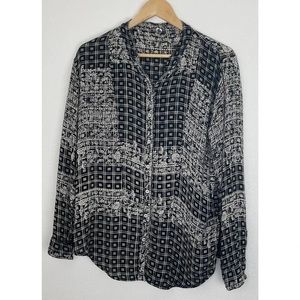 Free People Collarless Black Floral Button Down Size S